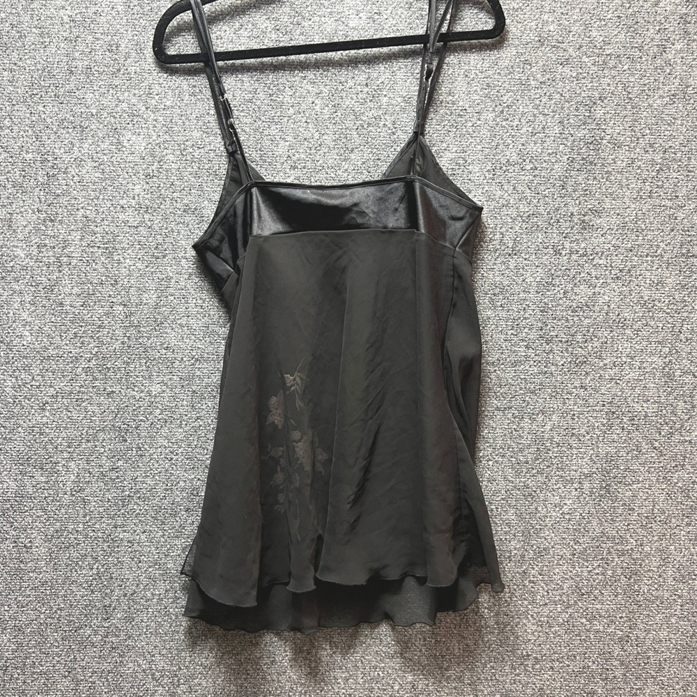 Delicates Black Floral Embroidered Satin Sheer Camisole Y2K Lingerie Slip Medium - Picture 9 of 11